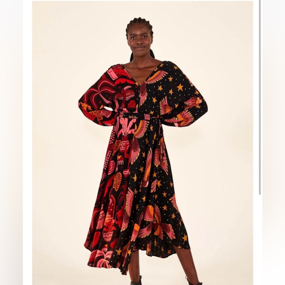 Farm Rio Mixed Black Print Maxi Dress